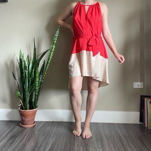 Anthropologie Red & Cream Colorblock Midi Dress